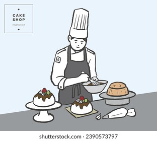 cake maker line vector illustration