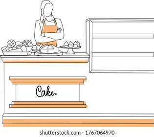 Kuchenmacherin, die ihre hausgemachten Kuchen vorstellt