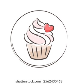 Cake or muffin with berries. Cake shop logo. Illustration for a restaurant and cafe menu, confectionery shop