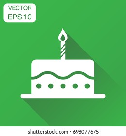 Cake muffin icon. Business concept baking pie desert pictogram. Vector illustration on green background with long shadow.