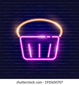 Cake neon icon. Glowing Vector illustration icon for mobile, web and menu design. Sweet concept