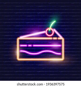 Cake neon icon. Glowing Vector illustration icon for mobile, web and menu design. Sweet concept