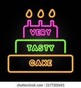 cake neon sign, modern glowing banner design, colorful modern design trends on black background. Vector illustration.