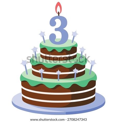 Cake with number three candle vector illustration isolated on white background