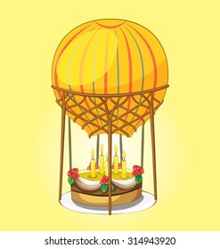 cake on a hot air balloon can have several meanings: birthday; dietary food, or illustration balance in your life, a balanced diet that allows eating sweets and not gain weight
