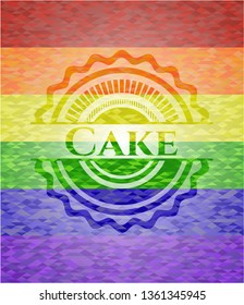 Cake on mosaic background with the colors of the LGBT flag