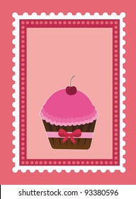 Cake on pink stamp with space to insert text or design