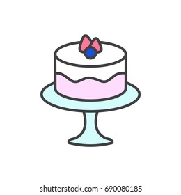 Pastel en el icono de línea plana de la placa.