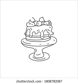 Pastel en bandeja. Elemento Doodle. Ilustración simple de esbozo vectorial aislada en un fondo blanco.
