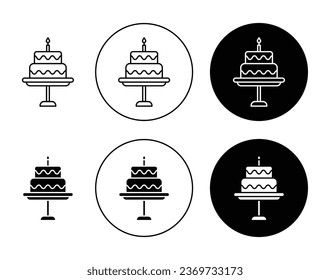 Cake on stand icon set in black filled and outlined style. suitable for UI designs