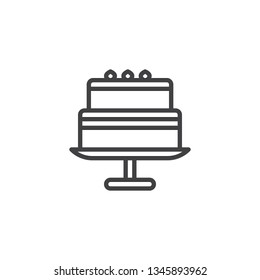 Cake on a stand line icon. linear style sign for mobile concept and web design. Wedding cake outline vector icon. Sweet dessert food symbol, logo illustration. Pixel perfect vector graphics