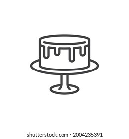 Cake on stand line icon. linear style sign for mobile concept and web design. Wedding cake outline vector icon. Symbol, logo illustration. Vector graphics