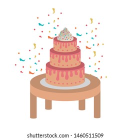 cake on wooden table of happy birthday
