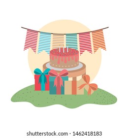 cake on wooden table of happy birthday