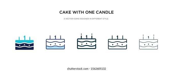 cake with one candle icon in different style vector illustration. two colored and black cake with one candle vector icons designed in filled, outline, line and stroke style can be used for web,