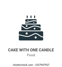 Cake with one candle vector icon on white background. Flat vector cake with one candle icon symbol sign from modern food collection for mobile concept and web apps design.