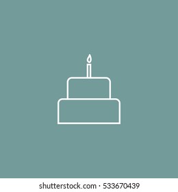 cake with one candle vector outline icon, can be used for weband mobile design
