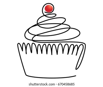Cake. One line drawing