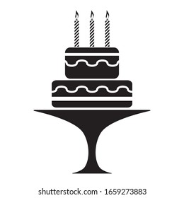 Cake one line. Vector illustration. Happy birthday at three years old. Isolated white background. Detailed drawing.
