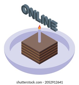 Cake Online Party Icon. Isometric Of Cake Online Party Vector Icon For Web Design Isolated On White Background