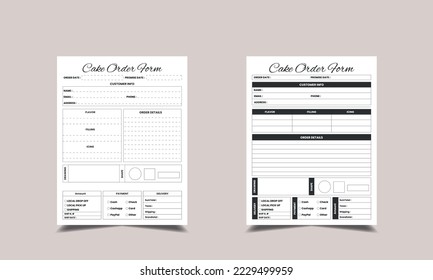 Libro de formularios de pedido de tarta y interior KDP de bajo contenido