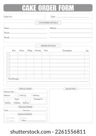 Cake Order Form, Manuscript, Size 8.5 x 11 inches