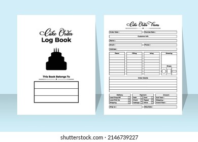 Cake order logbook interior. Cake business order tracker and customer information checker template. Interior of a journal. Cake order details and cake ingredients notebook interior.