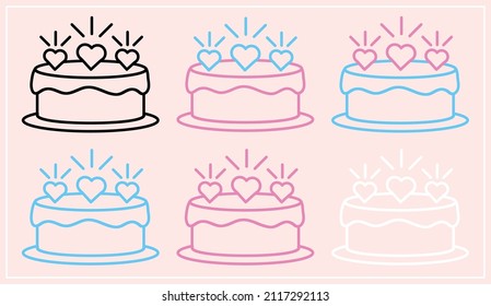cake outline color, thin, flat, digital icon for web and mobile