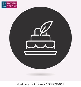 Cake - outline icon. Editable stroke. Vector illustration
