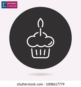 Cake - outline icon. Editable stroke. Vector illustration