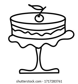 Cake outline icon on white isolated background for posters, stickers, clip-arts