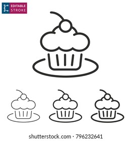 Cake - outline icon on white background. Editable stroke. Vector illustration