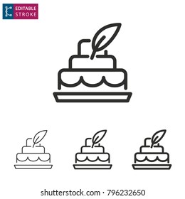 Cake - outline icon on white background. Editable stroke. Vector illustration