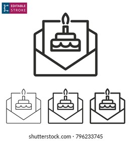 Cake - outline icon on white background. Editable stroke. Vector illustration