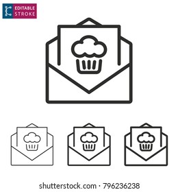 Cake - outline icon on white background. Editable stroke. Vector illustration