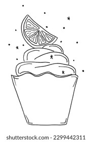 Cake outline illustration image. 
Hand drawn image artwork of cake. 
Simple cute original logo of a monochrome cake.
Hand drawn vector illustration for posters, cards, t-shirts.