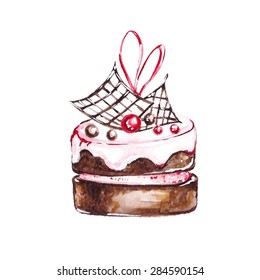 Cake painted in watercolor. 