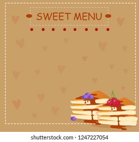 cake, pancakes with chocolate for the menu