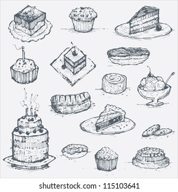 Cake and Pastries Doodle Vector Set