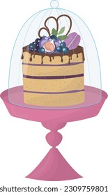 Cake in a pastry display case. High quality vector illustration.