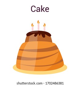 Cake. Pastry for holidays. Sweet delicious cream and chocolate. Dessert for birthday celebration. Isolated vector illustration in cartoon style