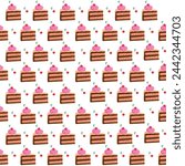 Cake pattern, cute piace of cake pattern, vector illustration