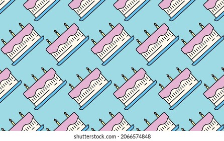 Cake pattern on a blue background. Can be used as a background. Birthday celebration concept.