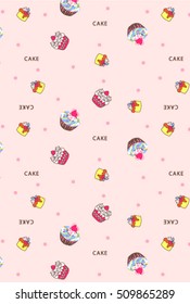 Cake pattern on soft color background.Little delicious cupcakes pattern?. Vector illustration
