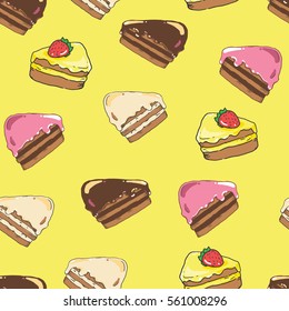 Cake pattern. Seamless background.Vector decorative paper with s