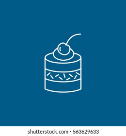 Cake Pie With Cherry Line Icon On Blue Background