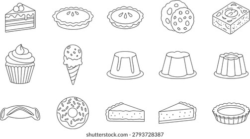 Cake pie cookie donut hand drawn sketch icon collection for bakery themes