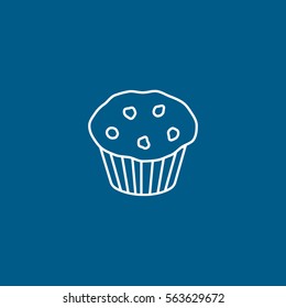 Cake Pie Line Icon On Blue Background