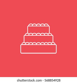 Cake Pie Line Icon On Red Background