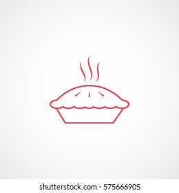 Cake Pie Red Line Icon On White Background